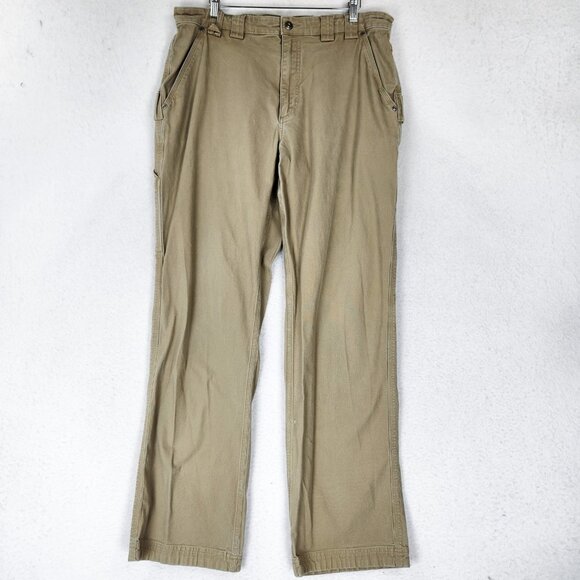 Duluth Trading Pants Mens 38X34 Tan Flex Fire Hose Straight Leg Workwear Casual - Picture 1 of 16